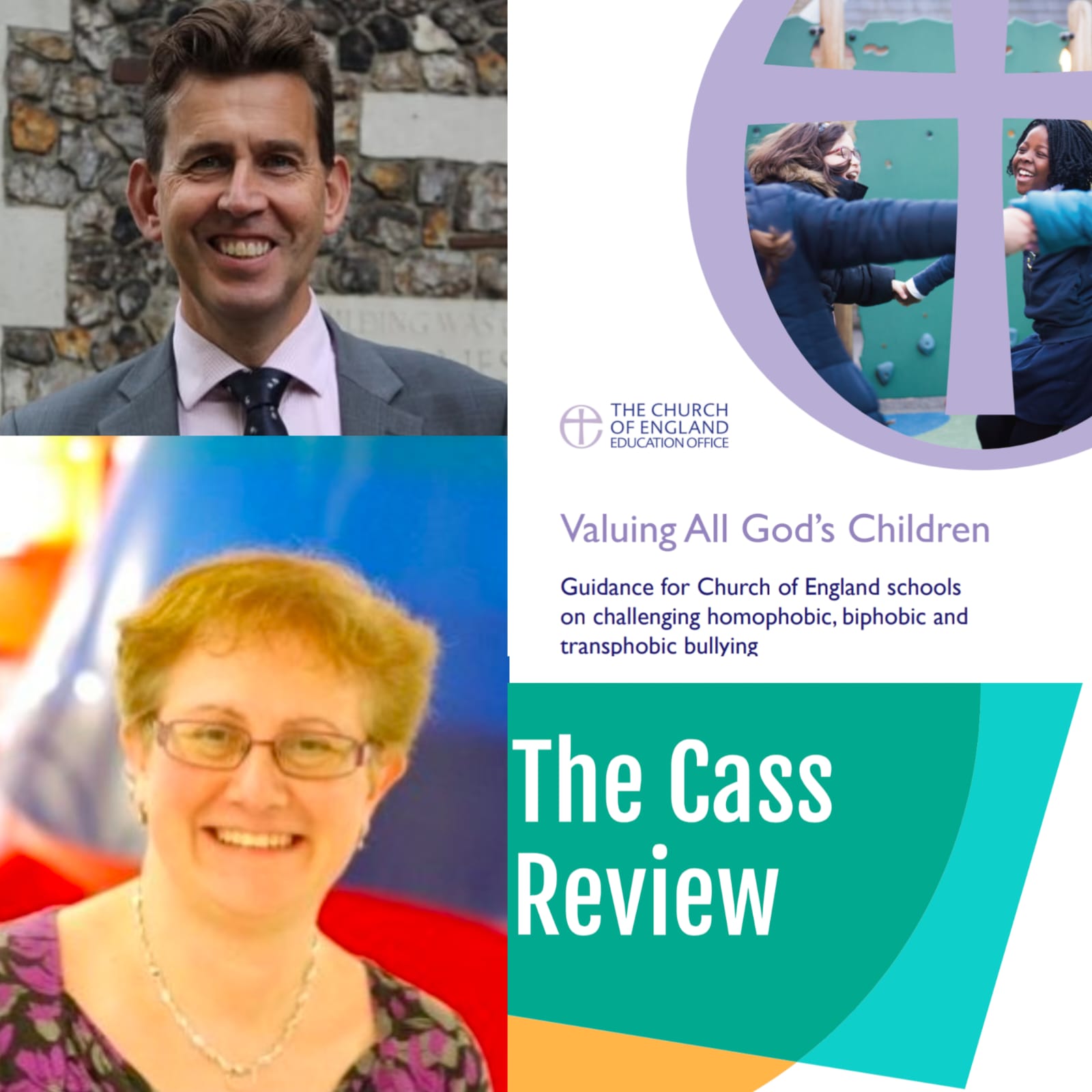 Image Featuring Rev Nigel Genders, Hilary Cass, The Cass Review Logo and cover of Valuing All God's Children Report